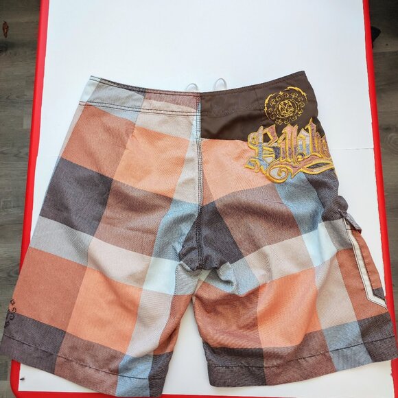 Billabong board shorts men's size 36 orange brown plaid with graphic design - Picture 3 of 10